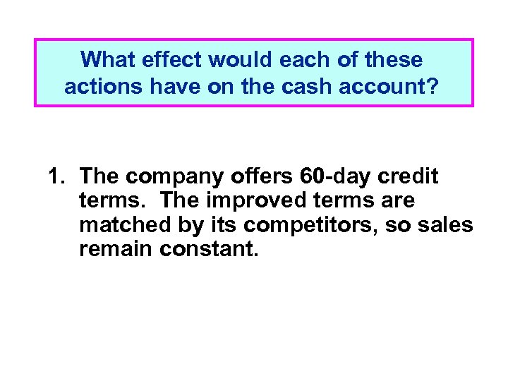 What effect would each of these actions have on the cash account? 1. The