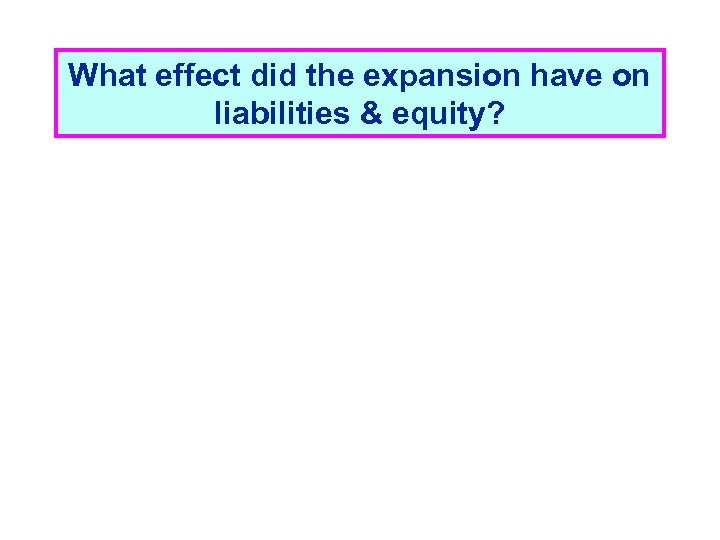 What effect did the expansion have on liabilities & equity? 