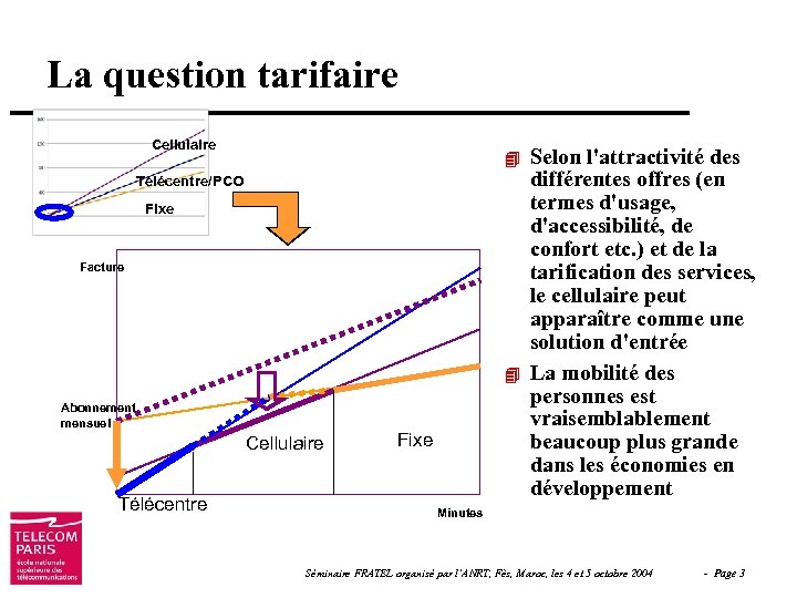 La question tarifaire Cellulaire 4 Télécentre/PCO Fixe Facture 4 Abonnement mensuel Cellulaire Télécentre Fixe