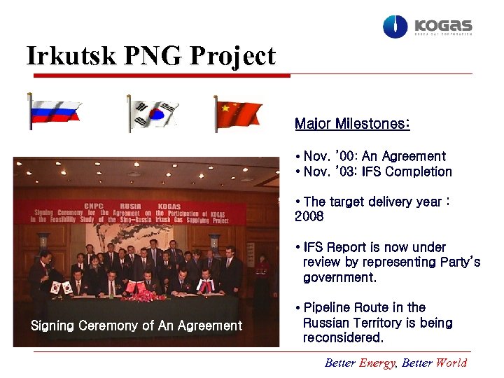 Irkutsk PNG Project Major Milestones: • Nov. ’ 00: An Agreement • Nov. ’