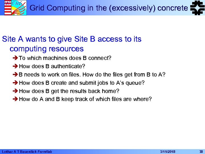 Grid Computing in the (excessively) concrete Site A wants to give Site B access