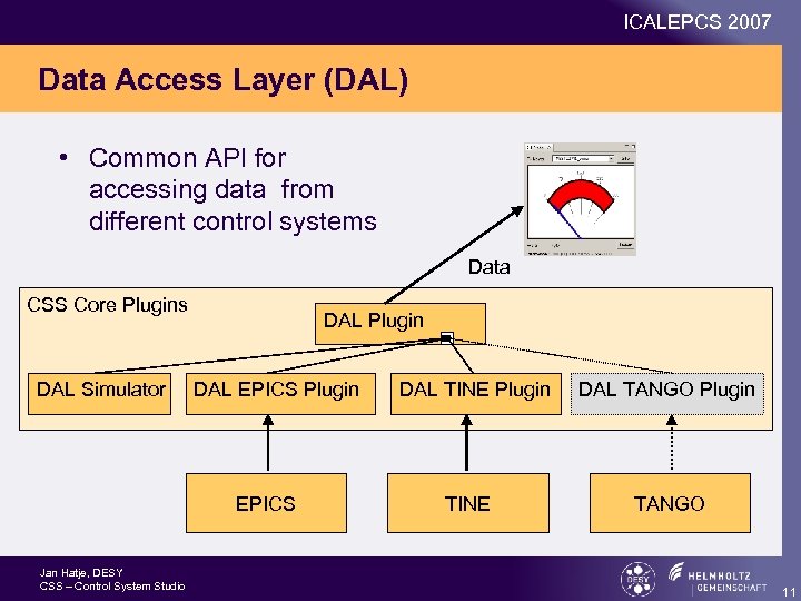 ICALEPCS 2007 Data Access Layer (DAL) • Common API for accessing data from different