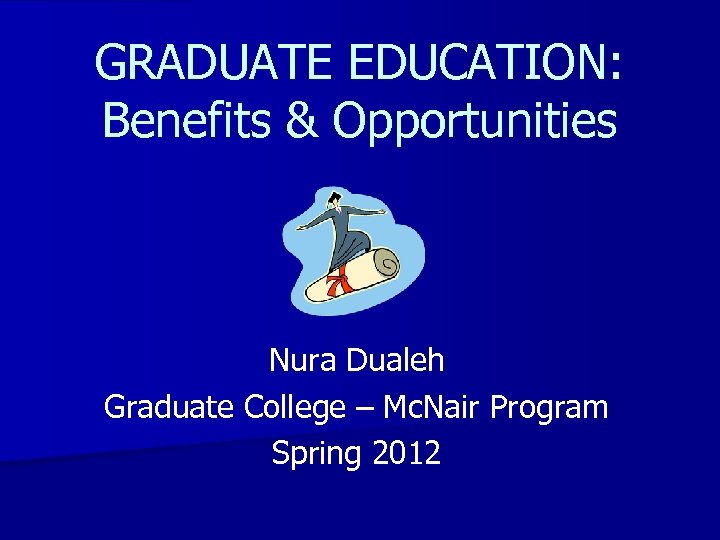 GRADUATE EDUCATION: Benefits & Opportunities Nura Dualeh Graduate College – Mc. Nair Program Spring