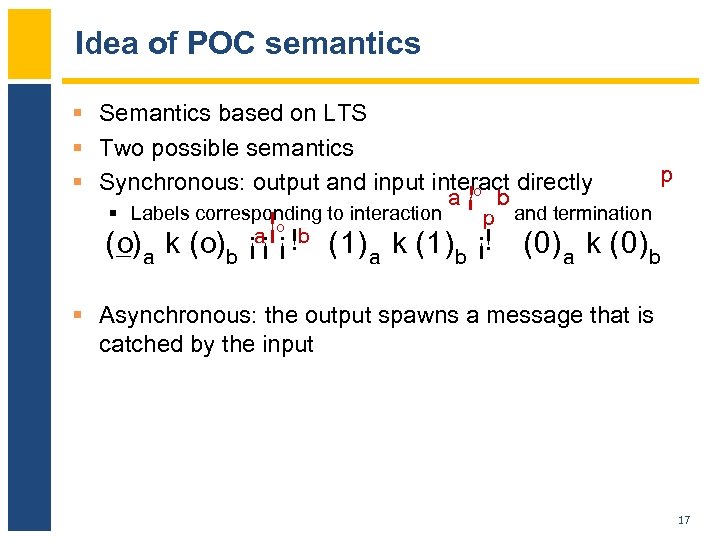 Idea of POC semantics § Semantics based on LTS § Two possible semantics §