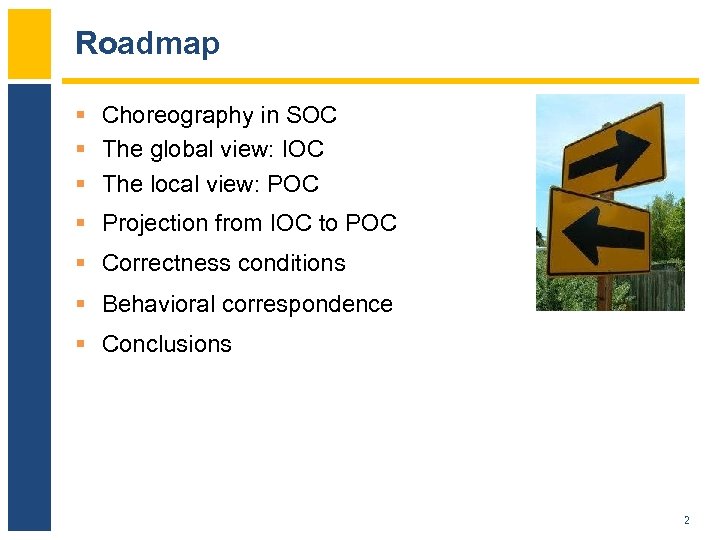 Roadmap § Choreography in SOC § The global view: IOC § The local view: