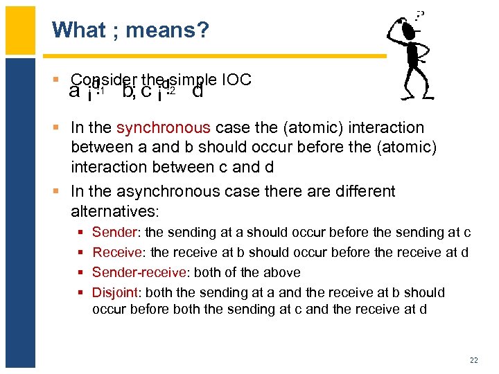 What ; means? § Consider the simple IOC o o a ¡ !1 b;