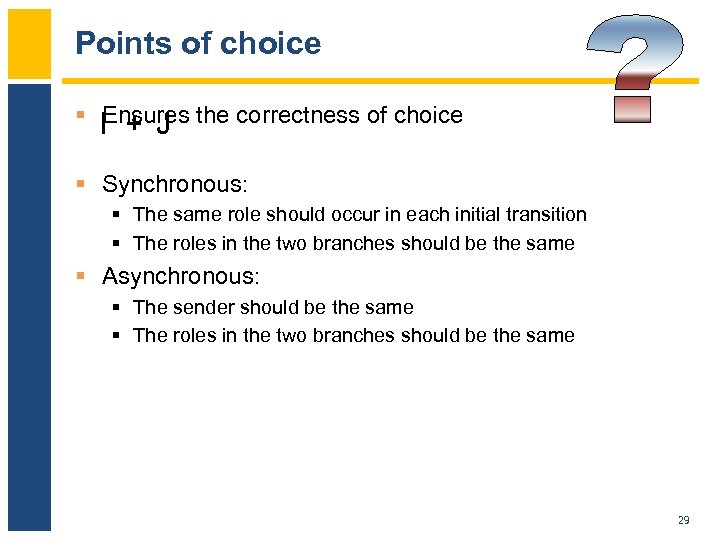 Points of choice § I + J the correctness of choice Ensures § Synchronous: