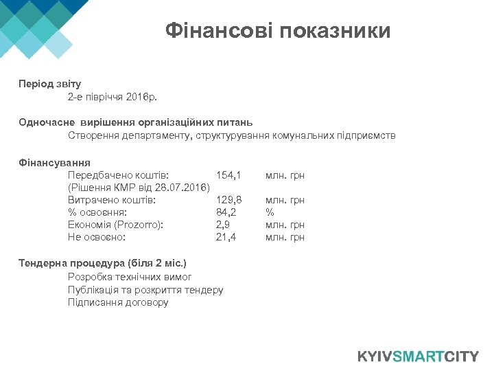 Фінансові показники Період звіту 2 -е півріччя 2016 р. Одночасне вирішення організаційних питань Створення