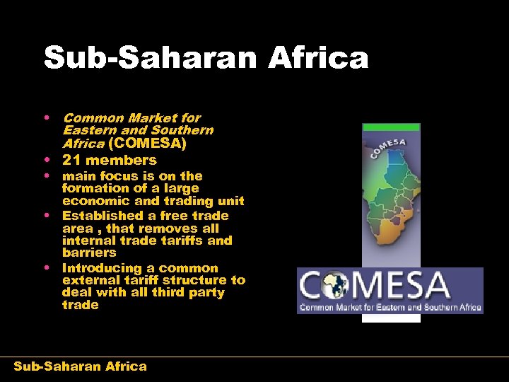 Sub-Saharan Africa • Common Market for Eastern and Southern Africa (COMESA) • 21 members