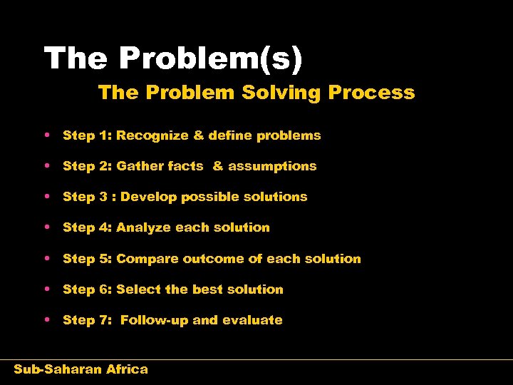 The Problem(s) The Problem Solving Process • Step 1: Recognize & define problems •