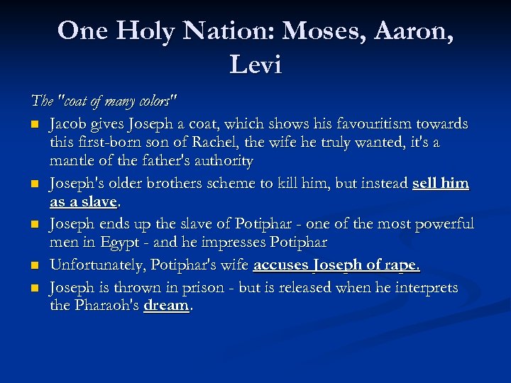 One Holy Nation: Moses, Aaron, Levi The 