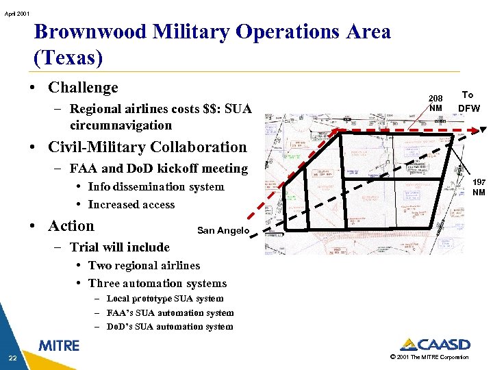 April 2001 Brownwood Military Operations Area (Texas) • Challenge – Regional airlines costs $$: