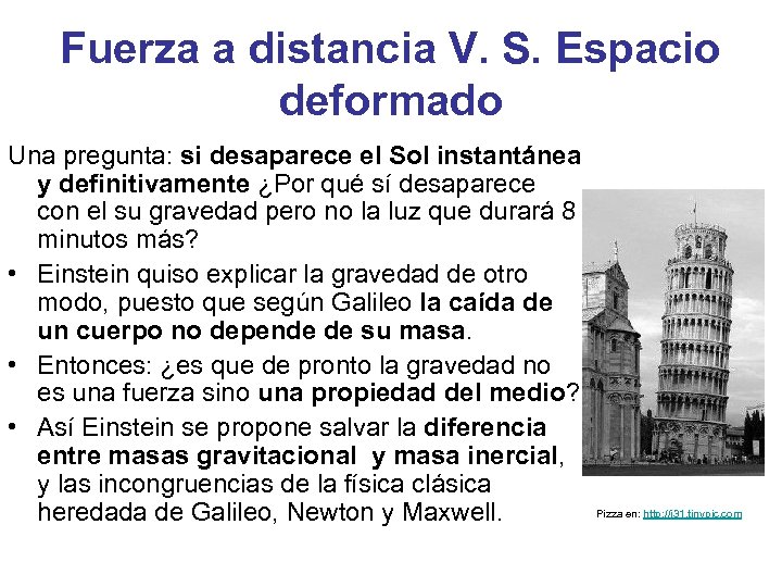 Fuerza a distancia V. S. Espacio deformado Una pregunta: si desaparece el Sol instantánea