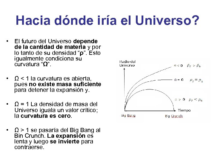 Hacia dónde iría el Universo? • El futuro del Universo depende de la cantidad