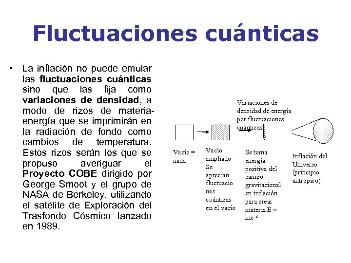 Fluctuaciones cuánticas • La inflación no puede emular las fluctuaciones cuánticas sino que las