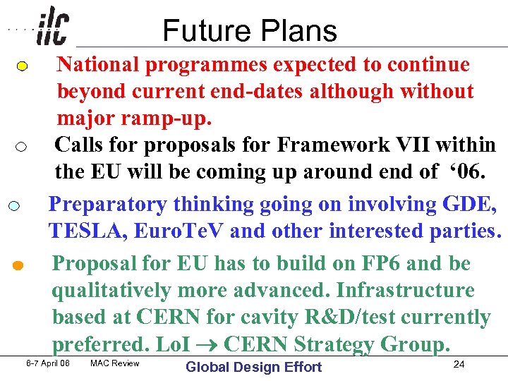 Future Plans National programmes expected to continue beyond current end-dates although without major ramp-up.