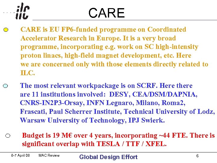 CARE is EU FP 6 -funded programme on Coordinated Accelerator Research in Europe. It