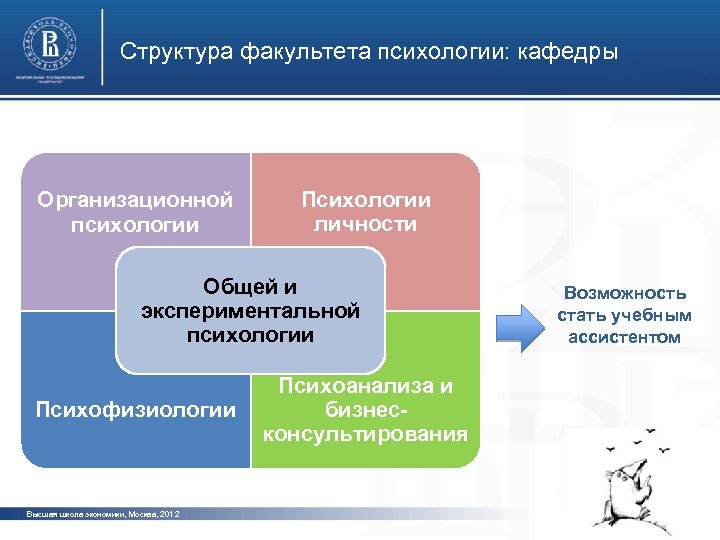 Структура факультета психологии: кафедры Организационной психологии Психологии личности Общей и экспериментальной психологии Психофизиологии Высшая