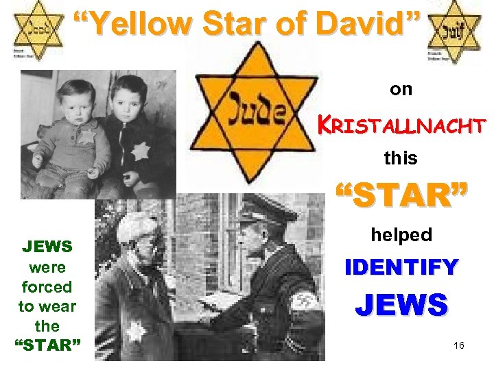 “Yellow Star of David” on KRISTALLNACHT this “STAR” JEWS were forced to wear the