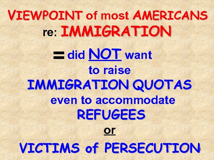 VIEWPOINT of most AMERICANS re: IMMIGRATION = did NOT want to raise IMMIGRATION QUOTAS