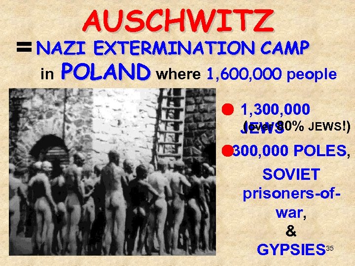 AUSCHWITZ = NAZI EXTERMINATION CAMP in POLAND where 1, 600, 000 people died 1,