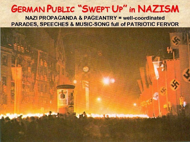 GERMAN PUBLIC “SWEPT UP” in NAZISM NAZI PROPAGANDA & PAGEANTRY = well-coordinated PARADES, SPEECHES