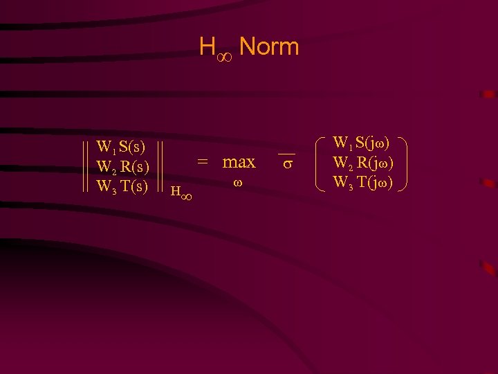 H Norm W 1 S(s) W 2 R(s) W 3 T(s) = max H