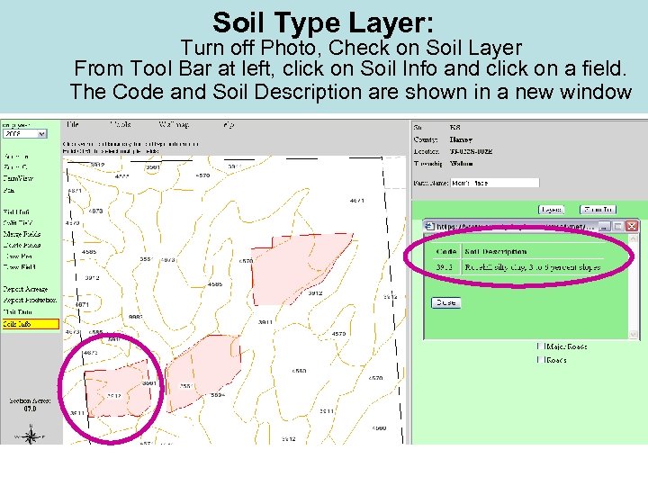 Soil Type Layer: Turn off Photo, Check on Soil Layer From Tool Bar at