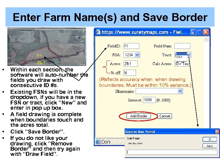 Enter Farm Name(s) and Save Border F 1 29. 1 • • • Within