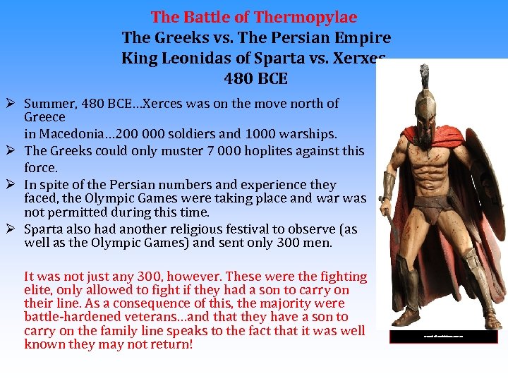 The Battle of Thermopylae The Greeks vs. The Persian Empire King Leonidas of Sparta