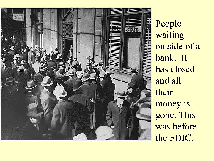 People waiting outside of a bank. It has closed and all their money is