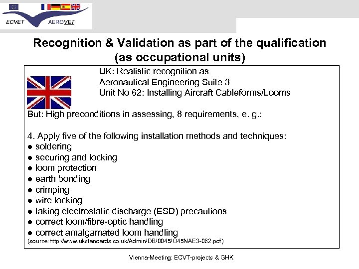 Recognition & Validation as part of the qualification (as occupational units) UK: Realistic recognition