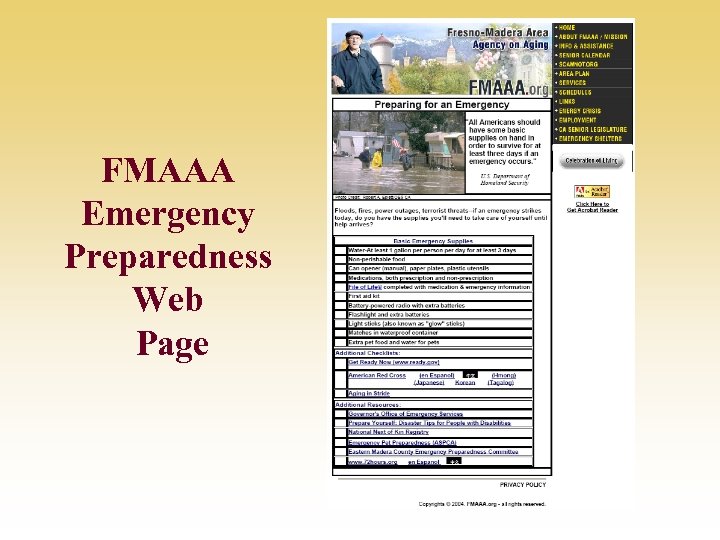 FMAAA Emergency Preparedness Web Page 