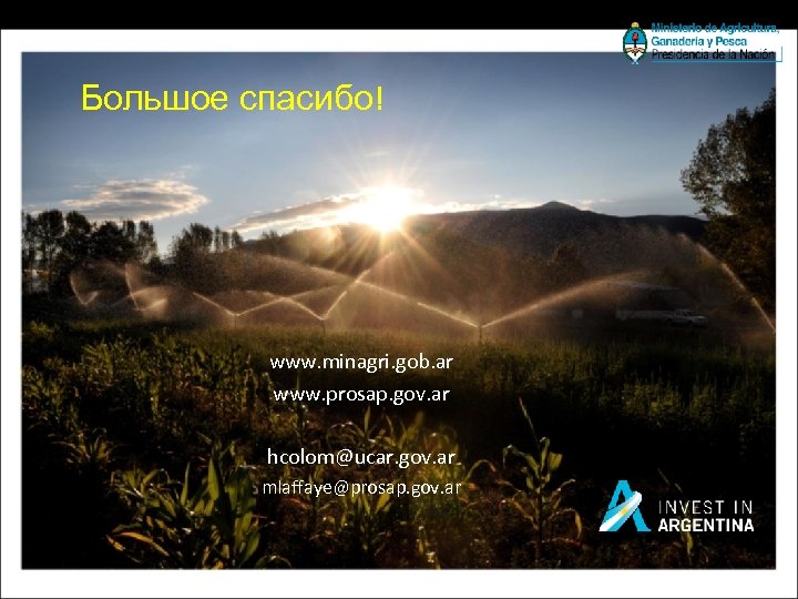 Большое спасибо! www. minagri. gob. ar www. prosap. gov. ar hcolom@ucar. gov. ar mlaffaye@prosap.