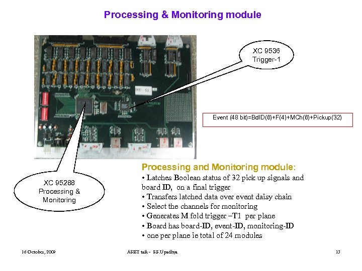 Processing & Monitoring module XC 9536 Trigger-1 Event (48 bit)=Bd. ID(6)+F(4)+MCh(6)+Pickup(32) Processing and Monitoring