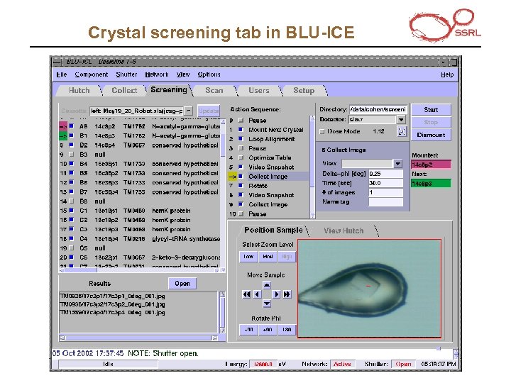 Crystal screening tab in BLU-ICE 