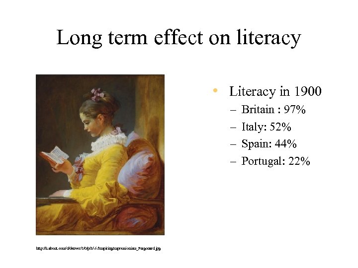 Long term effect on literacy • Literacy in 1900 – – http: //z. about.