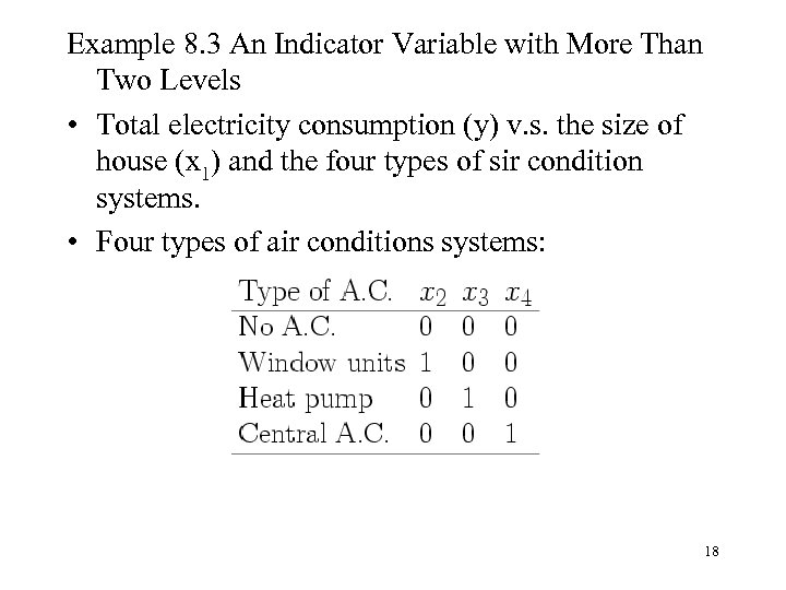 Example 8. 3 An Indicator Variable with More Than Two Levels • Total electricity