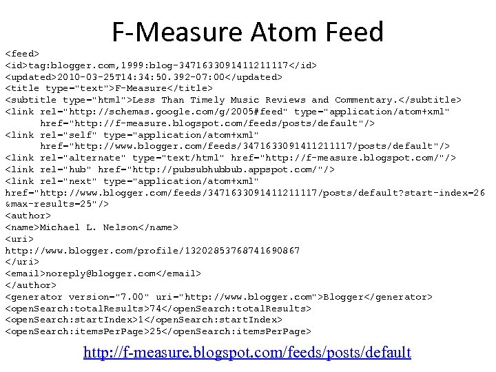 F-Measure Atom Feed <feed> <id>tag: blogger. com, 1999: blog-3471633091411211117</id> <updated>2010 -03 -25 T 14: