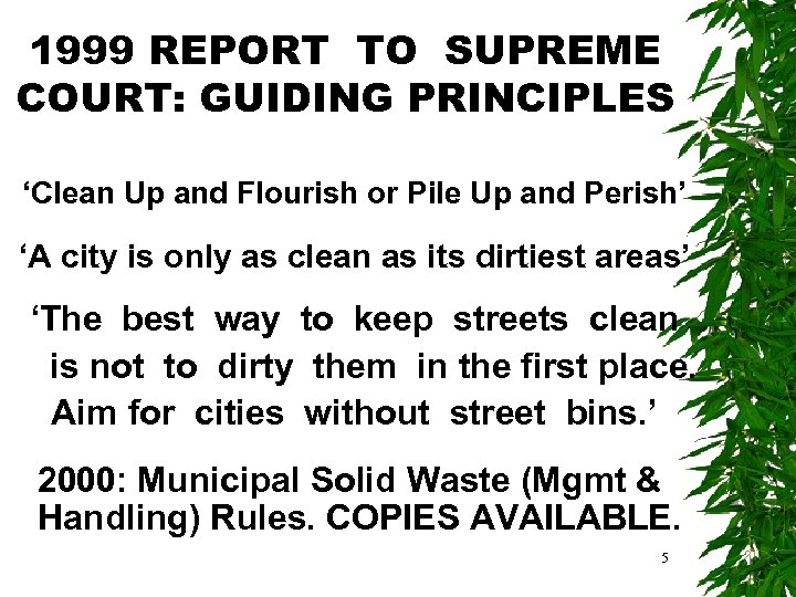 1999 REPORT TO SUPREME COURT: GUIDING PRINCIPLES ‘Clean Up and Flourish or Pile Up