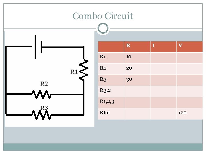 Combo Circuit R R 1 20 R 3 V 10 R 2 I 30