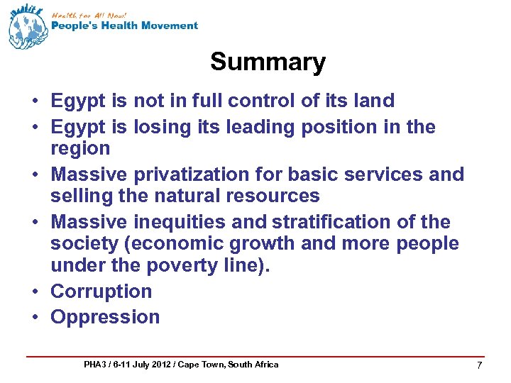 Summary • Egypt is not in full control of its land • Egypt is