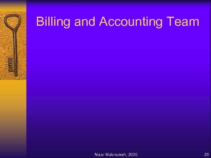 Billing and Accounting Team Nizar Mabroukeh, 2000 25 