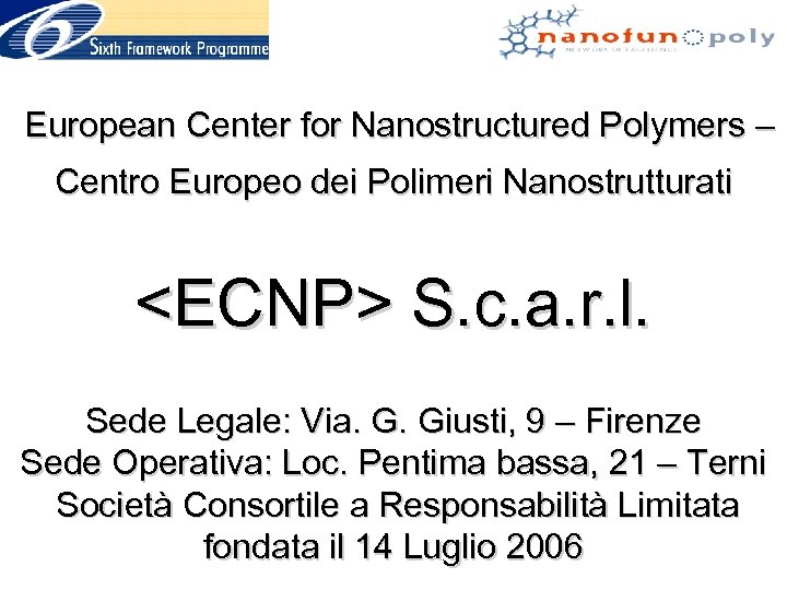  European Center for Nanostructured Polymers – Centro Europeo dei Polimeri Nanostrutturati <ECNP> S.