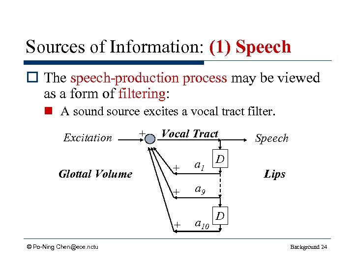 Sources of Information: (1) Speech o The speech-production process may be viewed as a