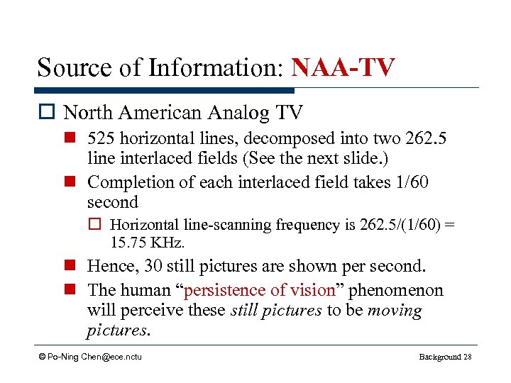 Source of Information: NAA-TV o North American Analog TV n 525 horizontal lines, decomposed
