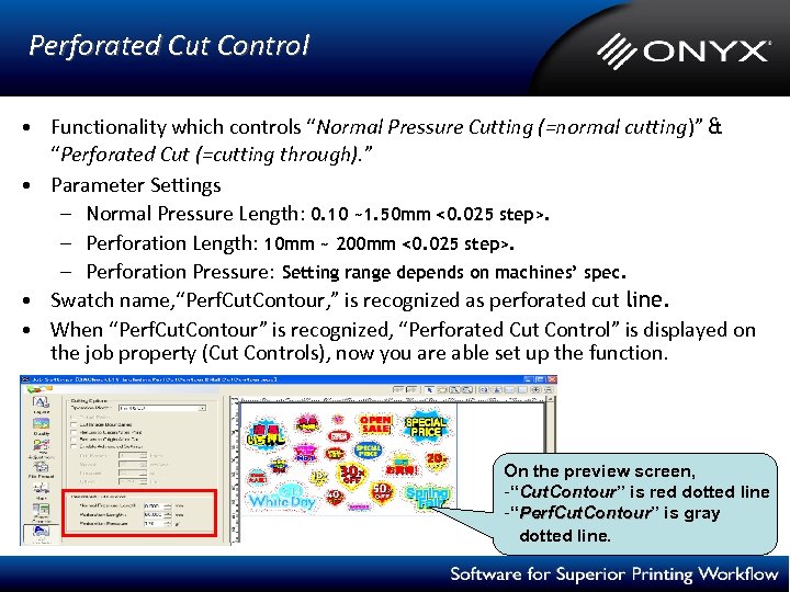 Perforated Cut Control • Functionality which controls “Normal Pressure Cutting (=normal cutting)” & “Perforated