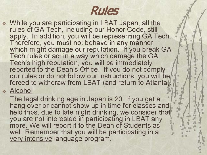 Rules v v While you are participating in LBAT Japan, all the rules of