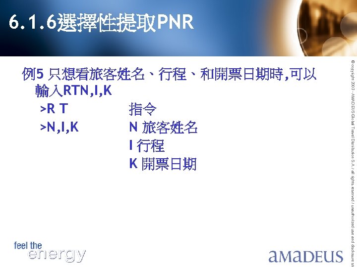 6. 1. 6選擇性提取PNR © copyright 2003 - AMADEUS Global Travel Distribution S. A. /