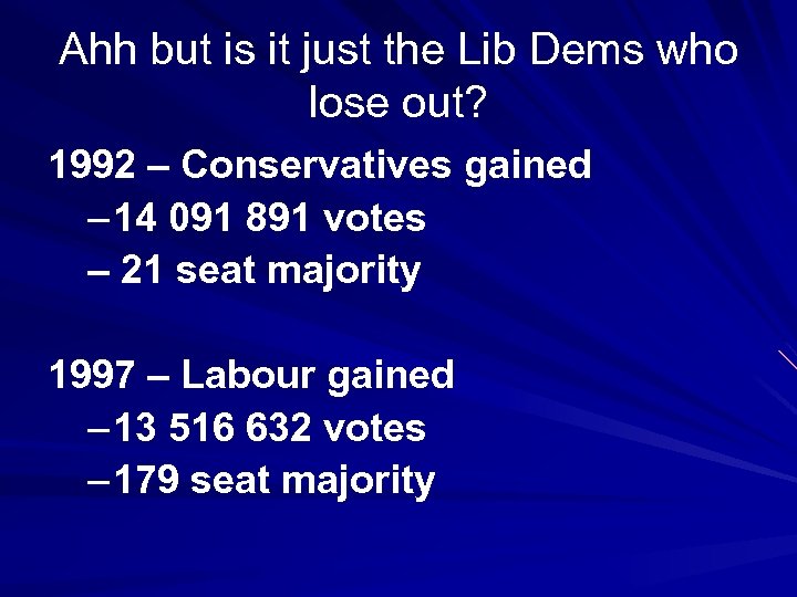 Ahh but is it just the Lib Dems who lose out? 1992 – Conservatives